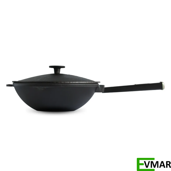 Сковорода чавунна з дерев`яною ручкою Black та чавунною кришкою WOK, 2.8 л (W26HP1-1) W26HP1-1 фото